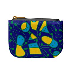 Playful Abstract Art - Blue And Yellow Mini Coin Purses by Valentinaart