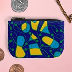 Playful abstract art - blue and yellow Mini Coin Purses Front