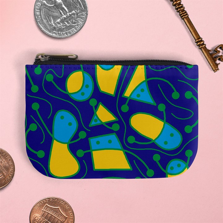 Playful abstract art - blue and yellow Mini Coin Purses