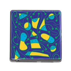 Playful Abstract Art - Blue And Yellow Memory Card Reader (square) by Valentinaart