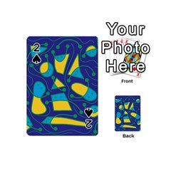 Playful Abstract Art - Blue And Yellow Playing Cards 54 (mini)  by Valentinaart