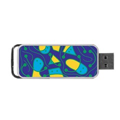 Playful Abstract Art - Blue And Yellow Portable Usb Flash (one Side) by Valentinaart