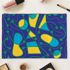 Playful Abstract Art - Blue And Yellow Cosmetic Bag (xxl)  by Valentinaart