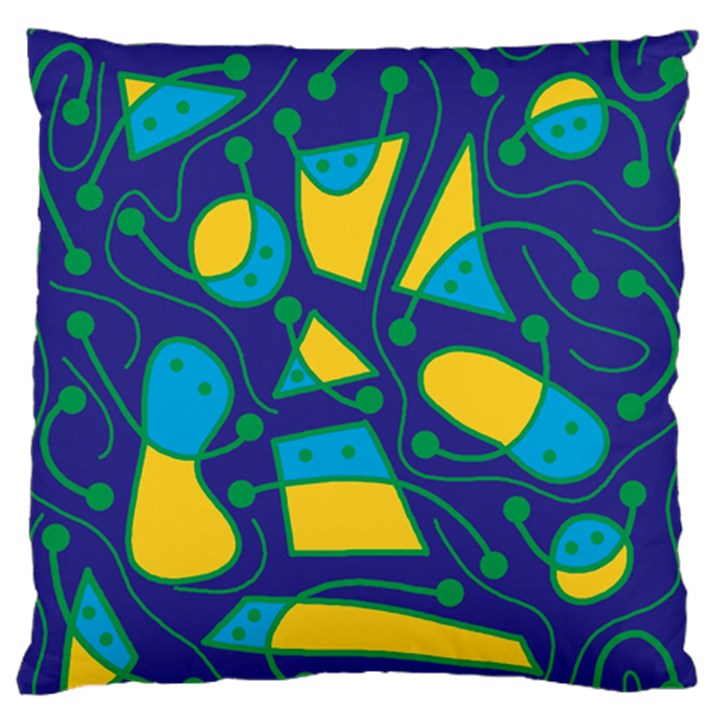 Playful abstract art - blue and yellow Standard Flano Cushion Case (Two Sides)