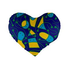 Playful Abstract Art - Blue And Yellow Standard 16  Premium Flano Heart Shape Cushions by Valentinaart