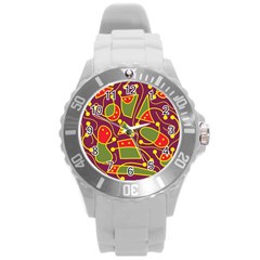 Playful Decorative Abstract Art Round Plastic Sport Watch (l) by Valentinaart