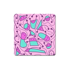 Playful Abstract Art - Pink Square Magnet by Valentinaart