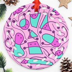 Playful Abstract Art - Pink Round Filigree Ornament (2side)