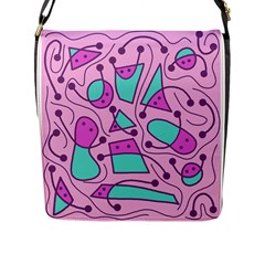 Playful Abstract Art - Pink Flap Messenger Bag (l)  by Valentinaart