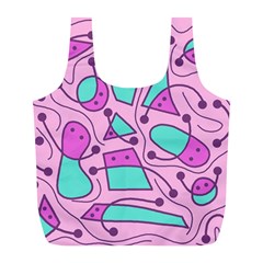 Playful Abstract Art - Pink Full Print Recycle Bags (l)  by Valentinaart