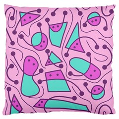 Playful Abstract Art - Pink Large Flano Cushion Case (one Side) by Valentinaart