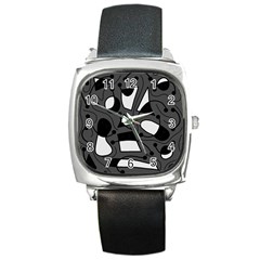 Playful Abstract Art - Gray Square Metal Watch by Valentinaart