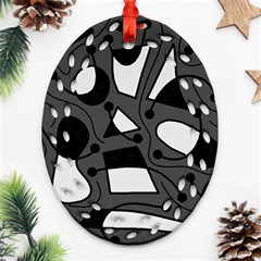 Playful Abstract Art - Gray Oval Filigree Ornament (2-side)  by Valentinaart