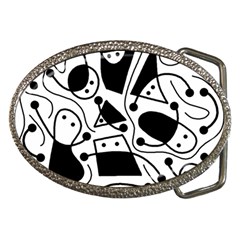 Playful Abstract Art - White And Black Belt Buckles by Valentinaart