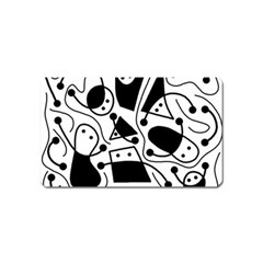 Playful Abstract Art - White And Black Magnet (name Card) by Valentinaart