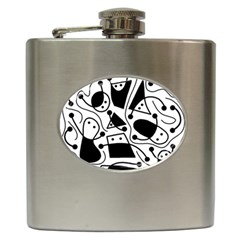 Playful Abstract Art - White And Black Hip Flask (6 Oz) by Valentinaart