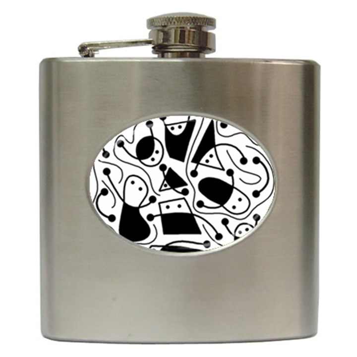 Playful abstract art - white and black Hip Flask (6 oz)