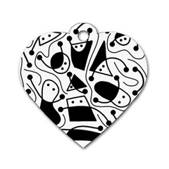 Playful Abstract Art - White And Black Dog Tag Heart (two Sides) by Valentinaart