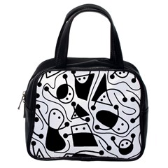 Playful Abstract Art - White And Black Classic Handbags (one Side) by Valentinaart