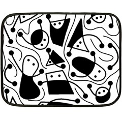 Playful Abstract Art - White And Black Fleece Blanket (mini) by Valentinaart