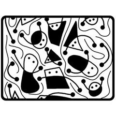 Playful Abstract Art - White And Black Fleece Blanket (large)  by Valentinaart