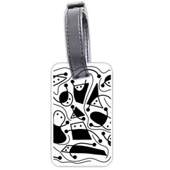 Playful Abstract Art - White And Black Luggage Tags (one Side)  by Valentinaart