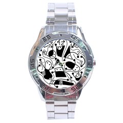 Playful Abstract Art - White And Black Stainless Steel Analogue Watch by Valentinaart