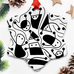 Playful Abstract Art - White And Black Snowflake Ornament (2-side)