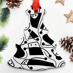 Playful Abstract Art - White And Black Christmas Tree Ornament (2 Sides) by Valentinaart