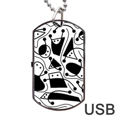 Playful Abstract Art - White And Black Dog Tag Usb Flash (two Sides)  by Valentinaart