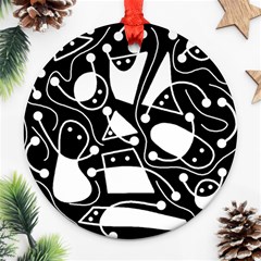 Playful Abstract Art - Black And White Ornament (round)  by Valentinaart