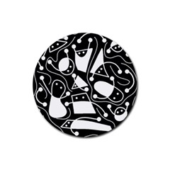 Playful Abstract Art - Black And White Rubber Coaster (round)  by Valentinaart