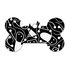 Playful Abstract Art - Black And White Dog Tag Bone (one Side) by Valentinaart