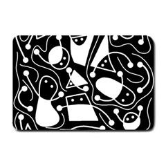 Playful Abstract Art - Black And White Small Doormat  by Valentinaart