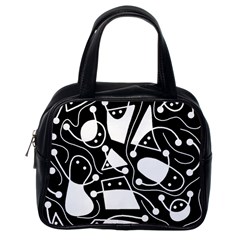 Playful Abstract Art - Black And White Classic Handbags (one Side) by Valentinaart