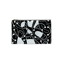 Playful Abstract Art - Black And White Cosmetic Bag (small)  by Valentinaart