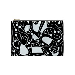 Playful Abstract Art - Black And White Cosmetic Bag (medium)  by Valentinaart