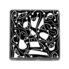 Playful Abstract Art - Black And White Memory Card Reader (square) by Valentinaart