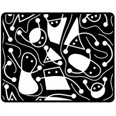 Playful Abstract Art - Black And White Fleece Blanket (medium)  by Valentinaart