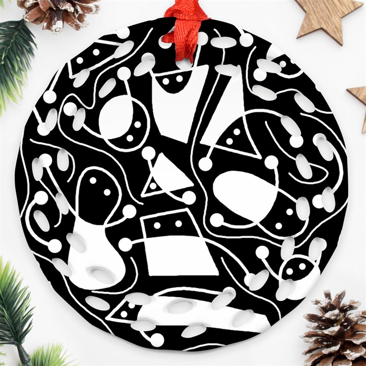 Playful abstract art - Black and white Ornament (Round Filigree) 