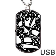 Playful Abstract Art - Black And White Dog Tag Usb Flash (two Sides)  by Valentinaart