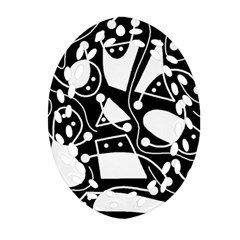 Playful Abstract Art - Black And White Oval Filigree Ornament (2-side)  by Valentinaart