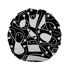 Playful Abstract Art - Black And White Standard 15  Premium Round Cushions by Valentinaart