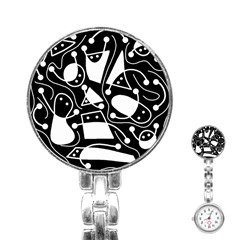 Playful Abstract Art - Black And White Stainless Steel Nurses Watch by Valentinaart