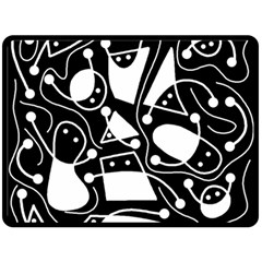 Playful Abstract Art - Black And White Double Sided Fleece Blanket (large)  by Valentinaart