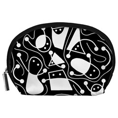 Playful Abstract Art - Black And White Accessory Pouches (large)  by Valentinaart