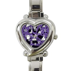 Playful Abstract Art - Purple Heart Italian Charm Watch by Valentinaart