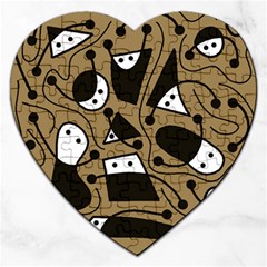 Playful Abstract Art - Brown Jigsaw Puzzle (heart) by Valentinaart