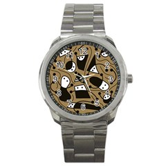 Playful Abstract Art - Brown Sport Metal Watch by Valentinaart