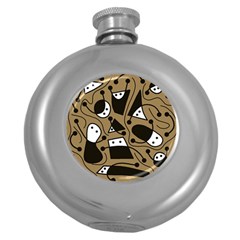 Playful Abstract Art - Brown Round Hip Flask (5 Oz) by Valentinaart